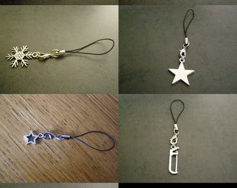 to choose from, phone charm, lantern, anchor, snowflake, Star, saw, Eiffel Tower.