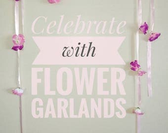 Flower Garland, pink and purple flower ribbon garlands and bunting for weddings, baby showers, and all parties.