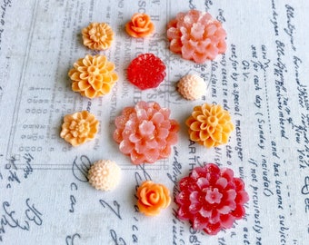 12 Peach Flower Magnets, Red Flower Magnets, Orange Flower Magnets, Decorative Magnets, Floral magnets, Kitchen Fridge Magnets