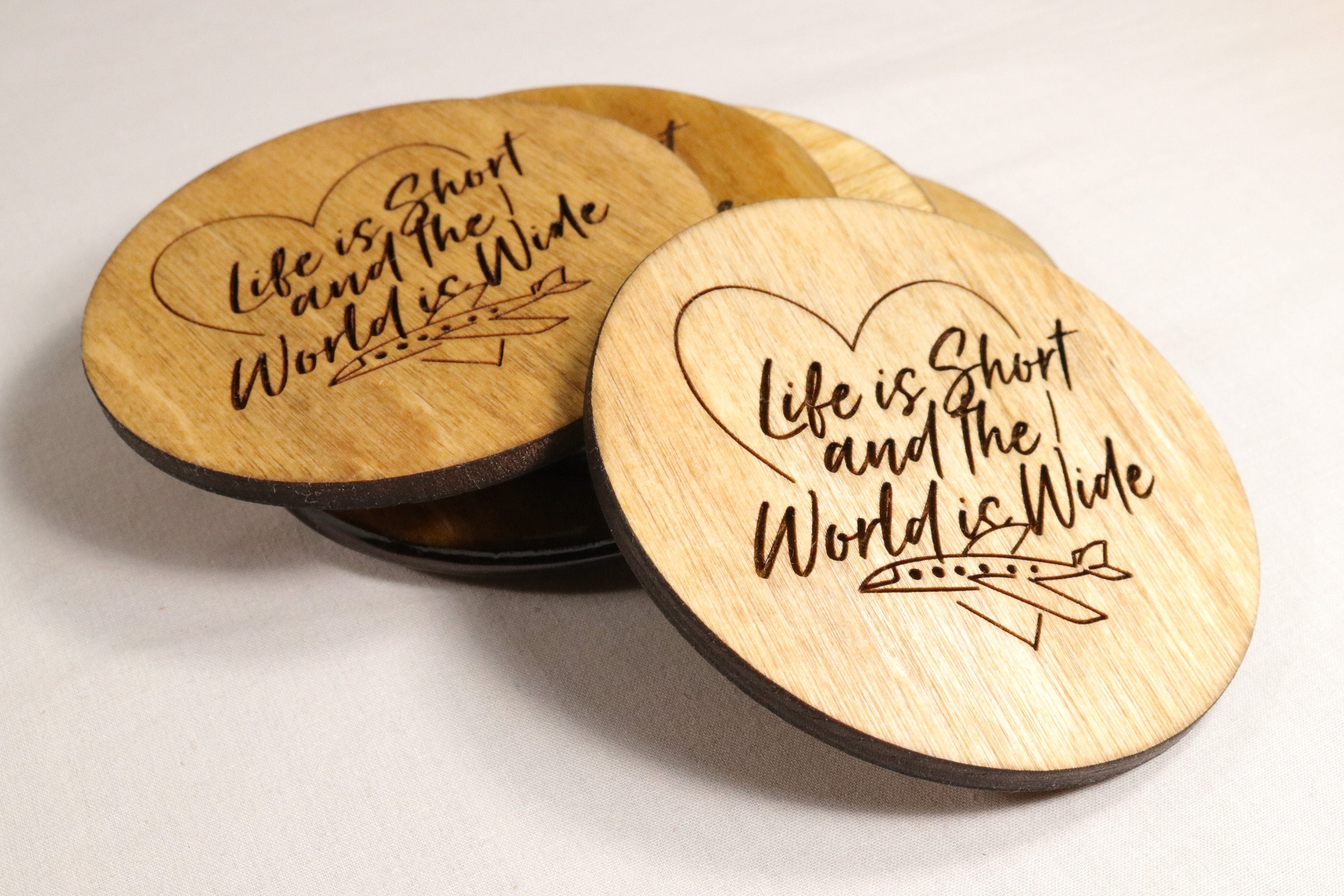 Inspirational Travel Quote Coaster Set "Life is Short and the World is Wide"