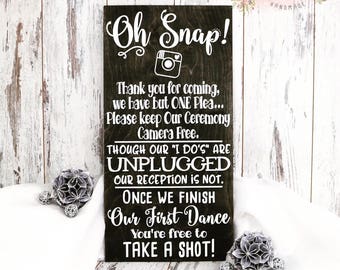 Oh Snap Unplugged Ceremony Wood Wedding Sign, Unplugged Wedding Ceremony Sign, Rustic Wedding Sign, Unplugged Wedding Sign, Wedding Sign