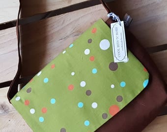Kids Messenger Bag, green spotty design, handmade, retro, funky carry-all