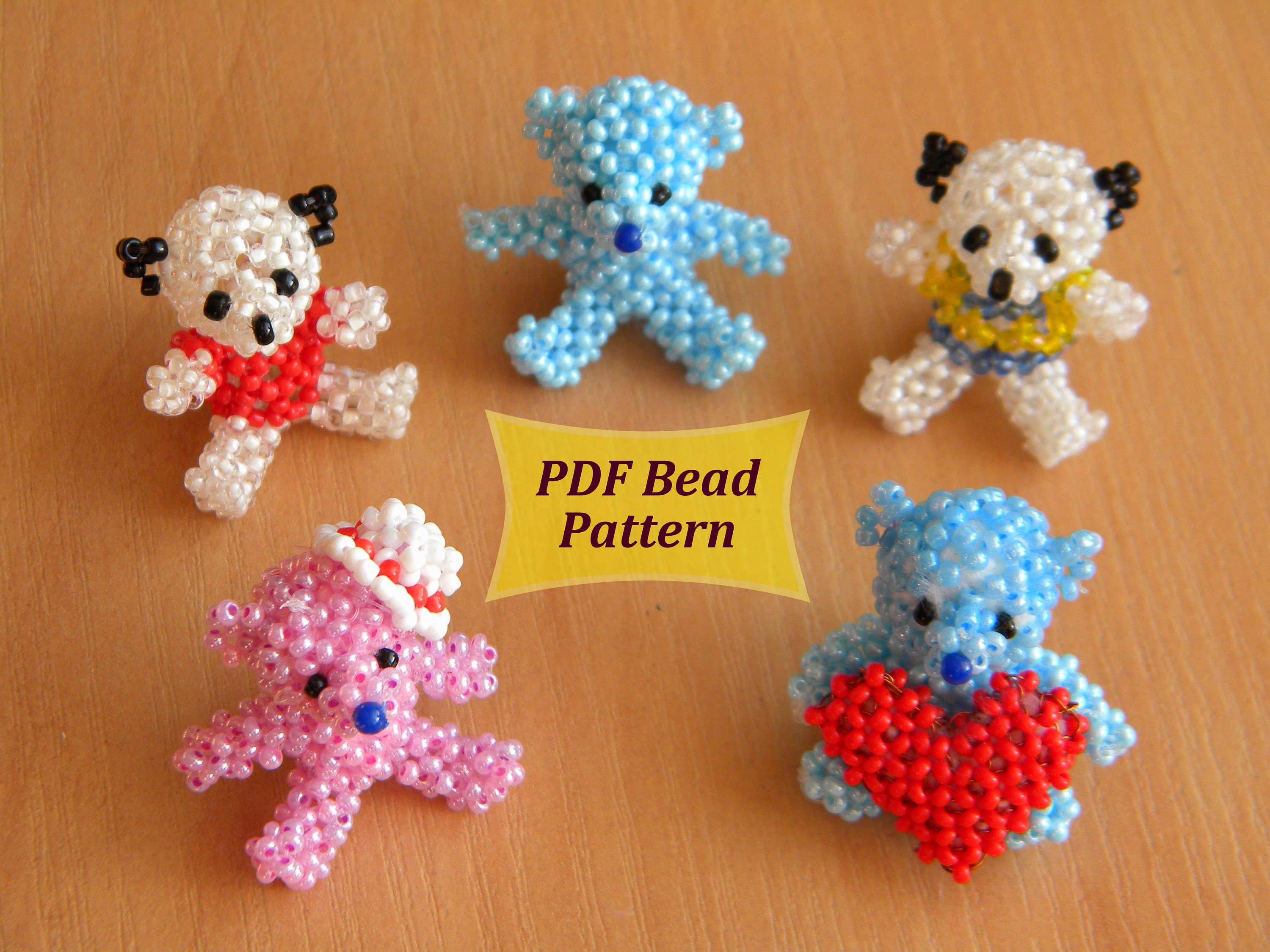 Animal pattern pdf Beaded bear pdf beaded teddy pdf beaded