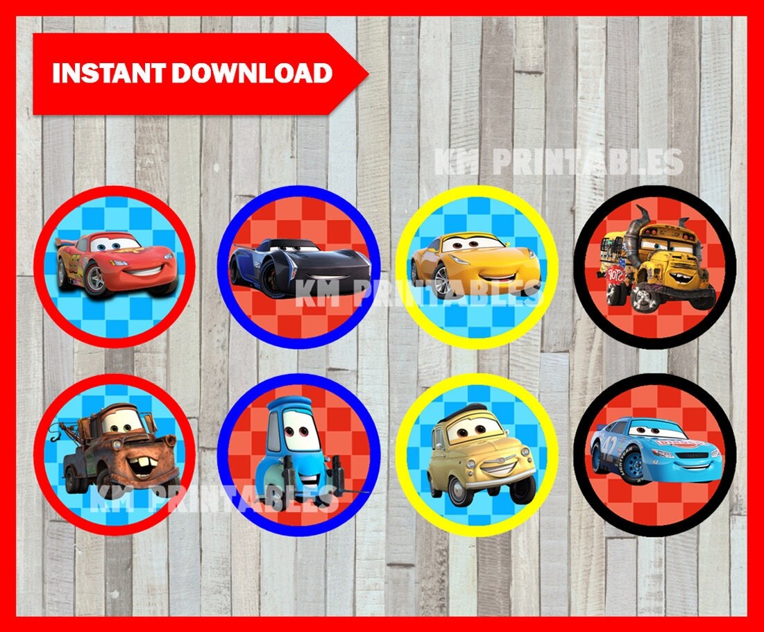 Printable Disney Cars 3 Cupcakes toppers instant download