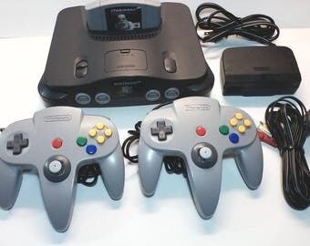 Nintendo 64 N64 Game System Console, Official AC Adapter, AV Cord, 2 Controllers, Star Wars Shadows of the Empire Game, Cleaned and Tested
