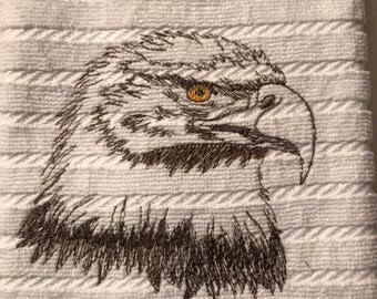 Embroidered Bald Eagle Kitchen Towels.