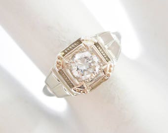 Diamond Ring, Art Deco Ring, Vintage Diamond Ring, Wedding Ring, Engagement, 18k White Gold .25 Carat Round Diamond Art Deco Ring Sz 6 #334