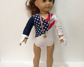 18 Inch Doll Clothes 5 Piece Gymnastics Outfit Includes Outfit Suit Gold Metal Socks Hand Cover Fits Like American Girl Doll Clothes