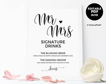 Signature Drink Template, Signature Drink Sign Instant Download, Wedding Drink Template, Printable Signature Cocktail Sign Instant Download