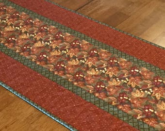 Fall Table Runner, Fall Leaves Runner, Autumn Table Runner, Fall Table Decor, Fall Runner, Green Rust Table Runner, Quilted Table Runner