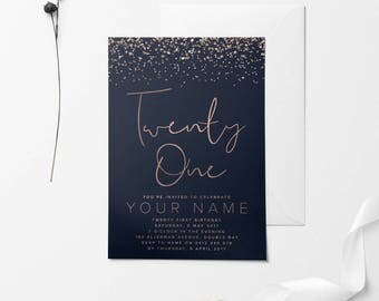 Rose Gold Printable Birthday Invitation, Custom Printable Invitation, 30th Birthday, 21st Birthday, 18th Birthday, DIY Birthday Invitation