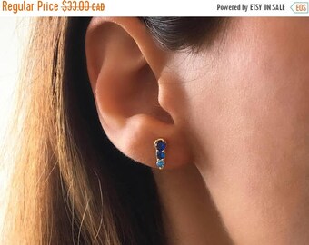 Blue Topaz Stud Earrings. Blue Stone Studs. Sapphire Earring. Sterling Silver Cz Earrings. Minimalist Gold Earrings, Aqua Studs