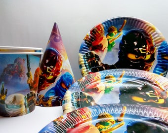 Paper tableware Ninjago. Paper tableware for children's holiday or birthday. Set for children's holiday,party or birthday. Ninjago party.