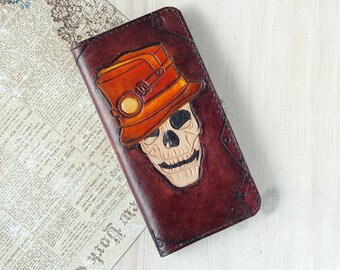 Steampunk skull head wallet Mens biker skull wallets Halloween clutch skeleton long leather wallet thin gothic wallet dead style wallet