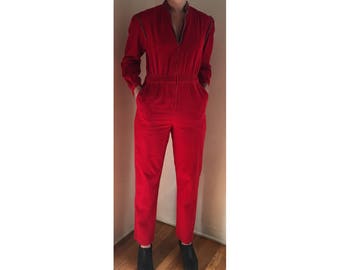 Red Jumpsuit/ Vintage Jumpsuit/ Corduroy Jumpsuit/ Vintage Romper/ Vintage Coveralls/ Onesie/ Playsuit