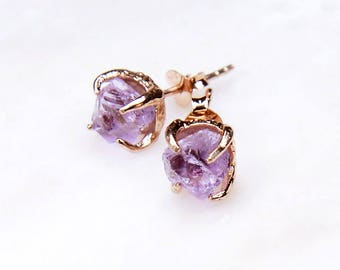 5 PAIRS @ 25% OFF: Rose Gold Amethyst Earrings. Bridesmaid Gift. Wedding. Bridal Jewelry.