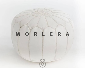 Authentic Moroccan Leather Pouf,Handcrafted Leather Pouffe ottoman ,Footstool,white