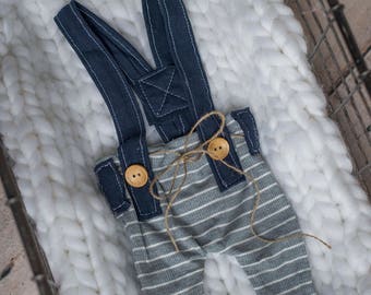 The James-Photography prop boys-suspenders-overall- night cap-blue and blue-ready to ship newborn-made to order- jersey-set-pant-sleeper