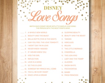 Pink and Gold Bridal Shower Games - Disney Love Songs Bridal Shower Game - Printable Instant Download - Gold Confetti - Digital Print