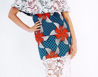 African Print Ankara Lace Dress with cut out Sleeves