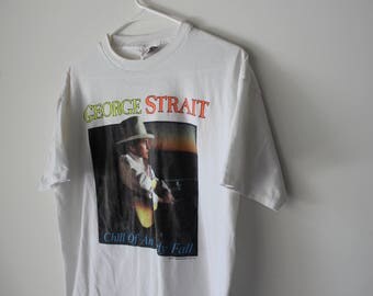 Vintage '91 Single Stitch Double-Sided George Strait "Chill Off An Early Fall" T-Shirt // Men's L/M