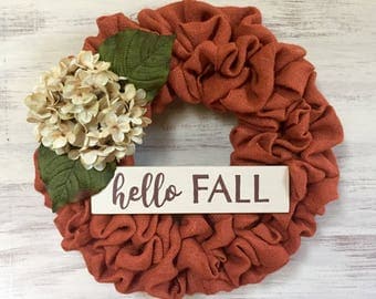 Fall Burlap Wreath, Hydrangea Wreath, Burlap and Hydrangea Wreath, Hello Fall Wreath, Realtor Gift, Closing Gift, Housewarming Gift