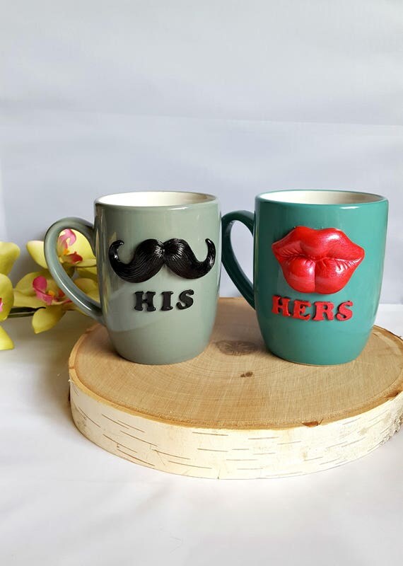 His & Hers Mugs Polymer Clay Coffee Mugs Tea Cups 3D