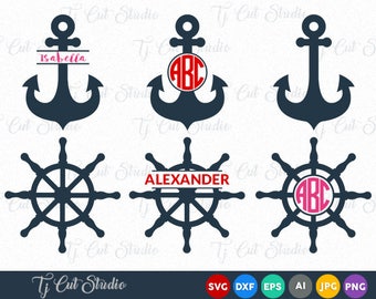 Anchor SVG Files, Anchors Split, Ship Wheel SVG cut files, Ship Wheel, Files for Silhouette Cameo or Cricut, Commercial & Personal Use.