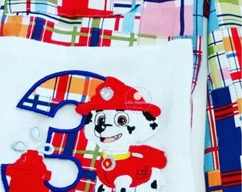 Made to Order Paw Patrol Marshall with birthday number iron on embroidery applique patch