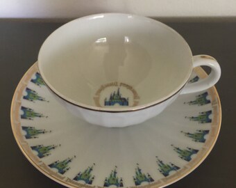 Vintage 1970's Fine China DISNEYLAND Fluted Teacup And Saucer Set