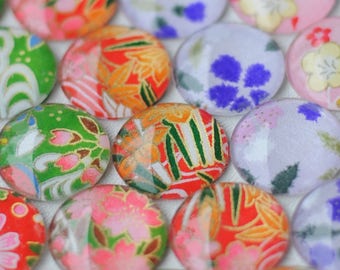 Assorted glass fridge magnets - Japanese Yuzen origami paper - authentic colorful designs - 25mm glass set of 6 to 12 - gift for her
