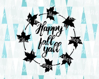 Happy fall yall SVG, Autumn leaves SVG, Leaves frame SVG, Thanksgiving SvG, Fall Svg, Instant download, Eps - Dxf - Png - Svg