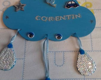 Cute mobile holder wooden personalized cloud Corentin baby boy's room
