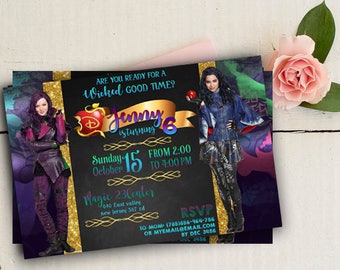 Descendants invitations,descendants party, descendants party supplies, descendants invitation birthday, descendants 2 ,descendants disney
