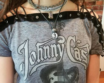 Johnny Cash t shirt, off shoulder