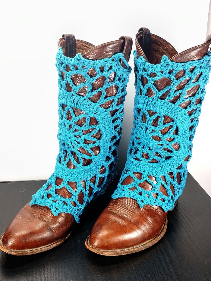 Handmade Crochet Cowgirl/Cowboy Boot Covers done in Turquoise