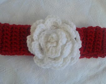 baby headband 6-12 months red with white flower