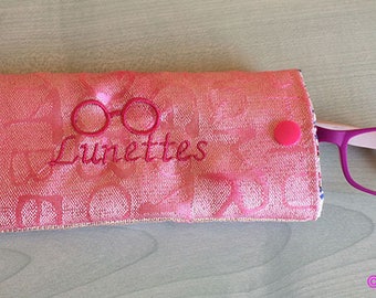 Laminated cotton fabric glasses case pink embroidered