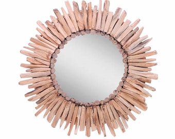 Davina Home Handmade Wooden Sunburst Wall Mirror, Handmade Wall Mirror, 24"