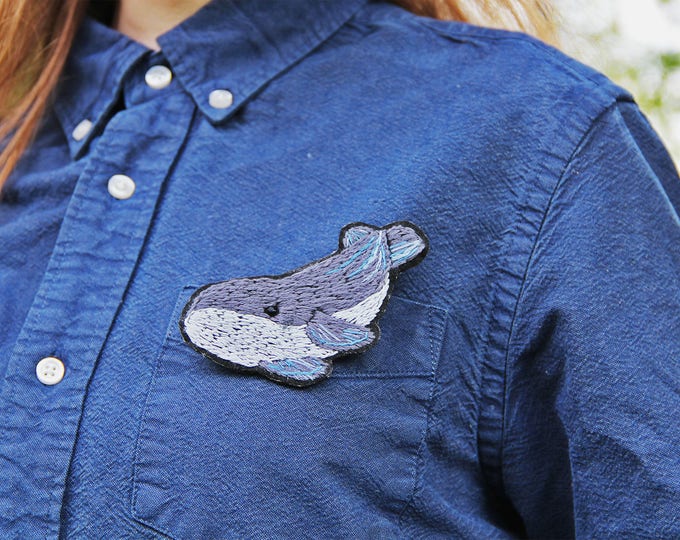 Whale jewelry sea lover gift nature inspired embroidered brooch Modern embroidery Woodland brooch unique gift textile whale felt jewelry
