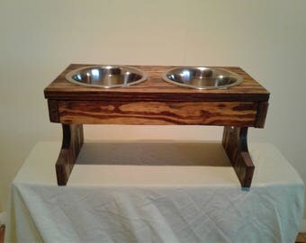 Elevated Rectangular Wood Double Dog Bowl Stand