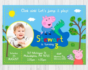 GEORGE PIG Photo Invitation, Peppa Pig Invitation Boy, Peppa Pig Birthday Invitation, Peppa Pig Invites, FREE Peppa Pig Thank You Card, B-I1