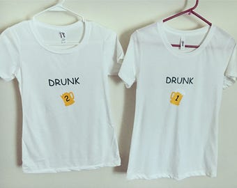 Womens Drunk 1 & Drunk 2 Fitted Tees