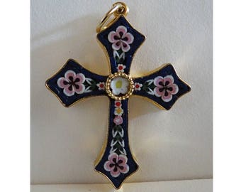 Pendentif Croix Religieuse Micro Mosaïque - REF10640J, Occasion, Pièce Unique Vintage