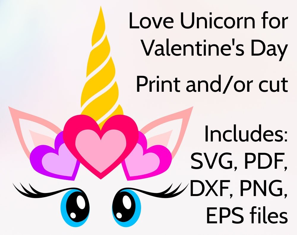 Download SVG Love Unicorn Face with Hearts, Valentine's Day SVG ...