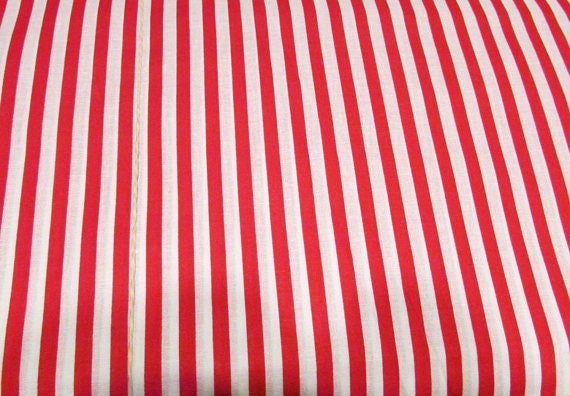 Red and White Stripe Fabric / Cotton Fabric / 18 x