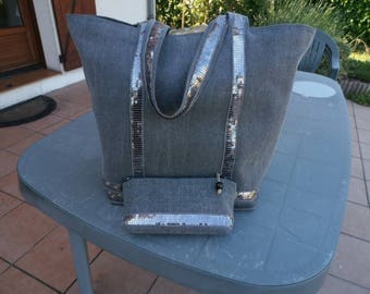 Of course glitter heavy canvas tote bag Grey Heather and its case size L