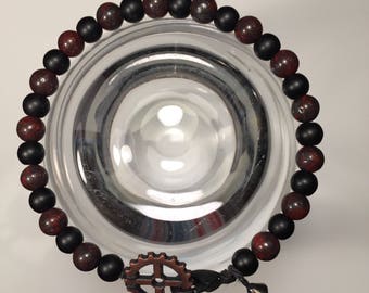 Men/women bracelet with gear closure mount on a waxed linen cord 8"