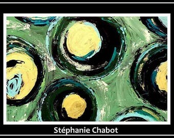 Modern art painting acrylic 24x36 home decor mint green yellow black / Art moderne peinture acrylique vert menthe jaune noir