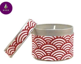 Bougie Parfumée, au Choix Cire Végétale, Tissu japonais, Tissu Sushis seigaiha, Bougie Naturelle, Bougie Personnalisée, Bougie Mariage,